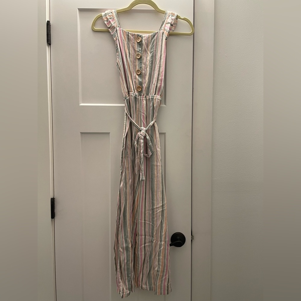 Girls Striped Romper with Removable Tie- Large